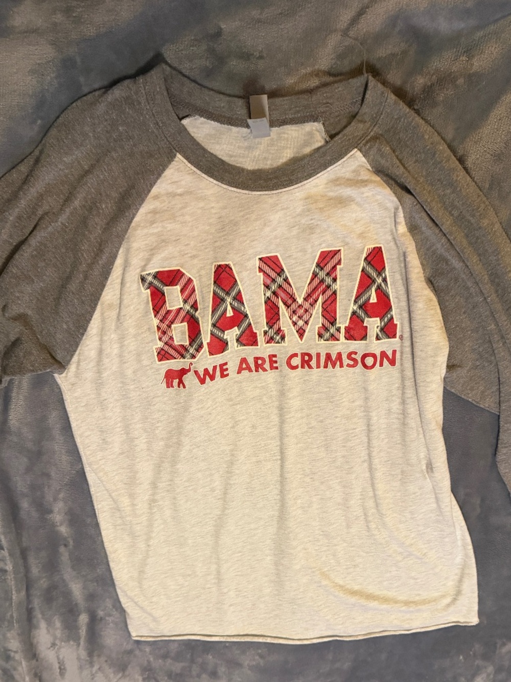 Alabama Crimson Tide Women's M Plaid BAMA Raglan 3/4 Sleeve Shirt